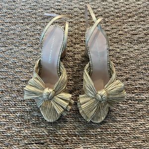 Loeffler Randall Camellia Gold pleated Bow Heel 3.5 inch heel